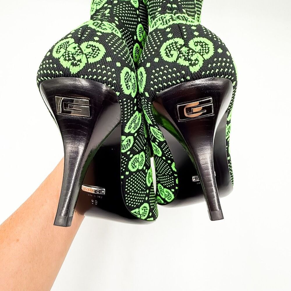 Gucci GG Sock Boot Green Black Heels Bootie Eu 39 US 9 - Picture 9 of 10